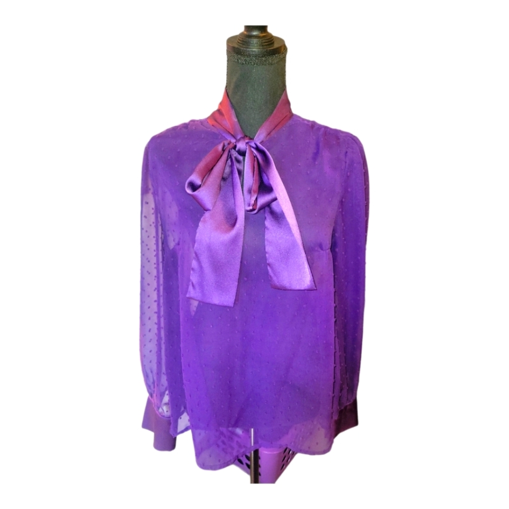 Beautiful sheer Ms Bling purple blouse with tie size large